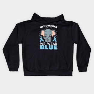 In November We Wear Blue Elephant Diabetes Awareness Kids Hoodie